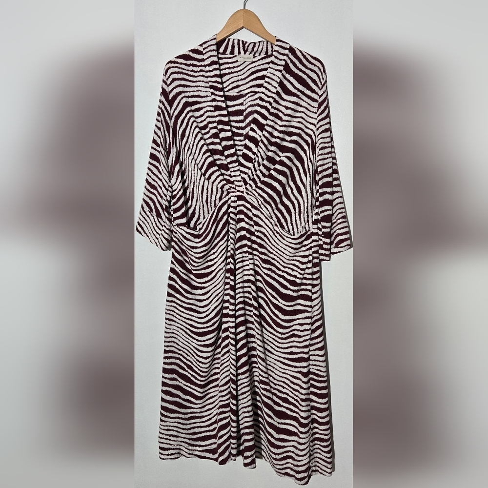 By Malene Birger Burgundy and White Striped Animal Print Dress Size 44 EU